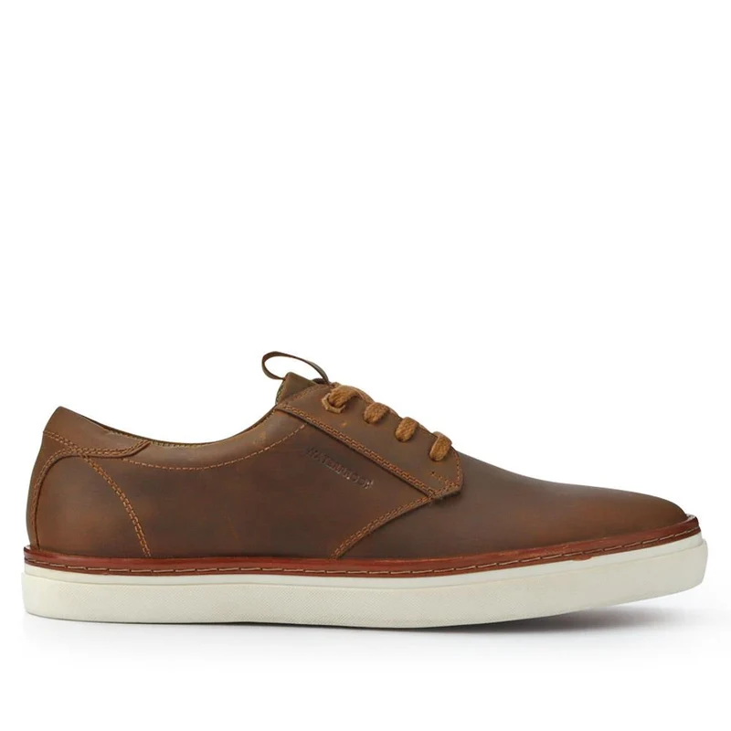 Cushioned Leather Lace-Up Trainers - HARWICH / 326 972 - Tan