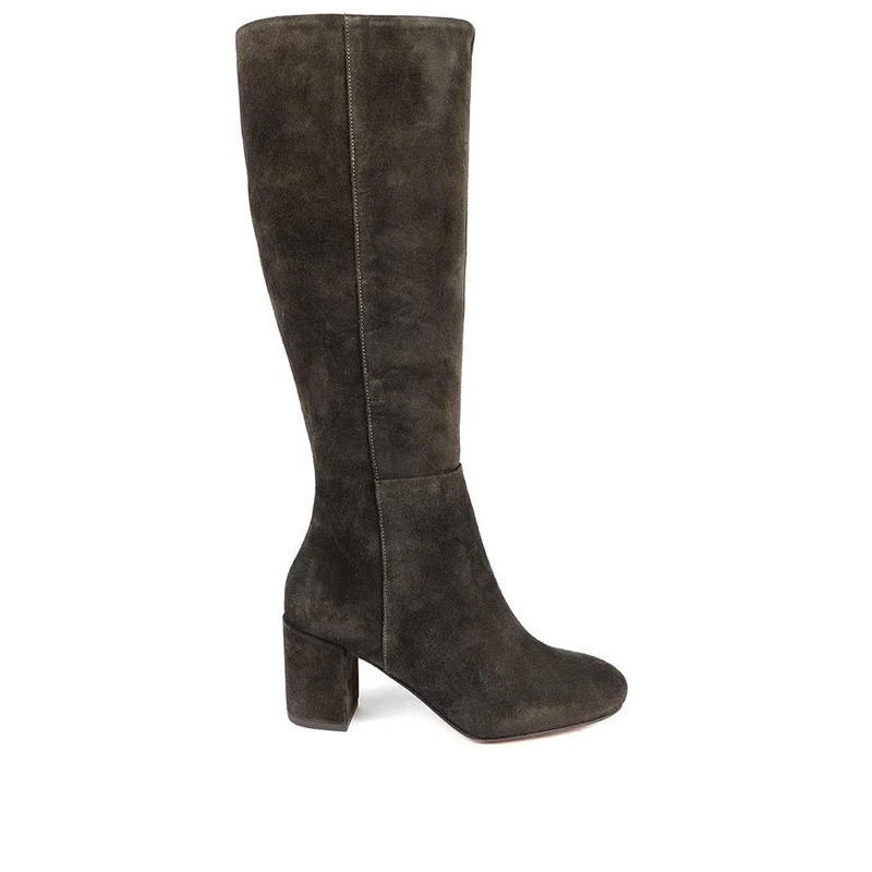 Neptune Long Large Calf Fit Long Leather Boots - NEPTUNELONGL / 326 217 - Chocolate Suede