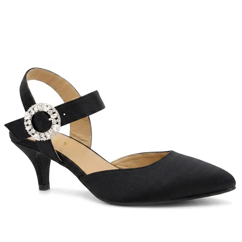 Yuliana Leather Stiletto Heel Court Shoes - YULIANA / 330 063 - Black Satin
