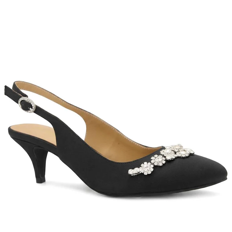 Zarah Leather Slingback Court Shoes - ZARAH / 330 064 - Black Satin