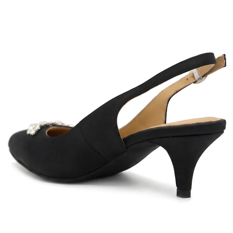 Zarah Leather Slingback Court Shoes - ZARAH / 330 064 - Black Satin