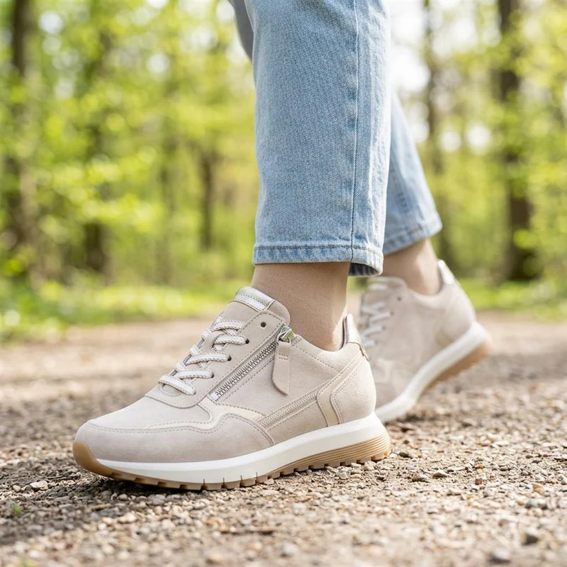 Gabor Hollywell Wide Fit Zip & Lace Trainers - GAB42502 / null - Beige