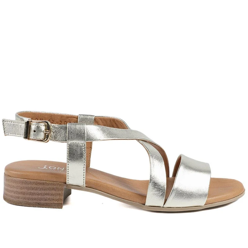 Halston Leather Block Heel Sandals - HALSTON / 329 438 - Gold
