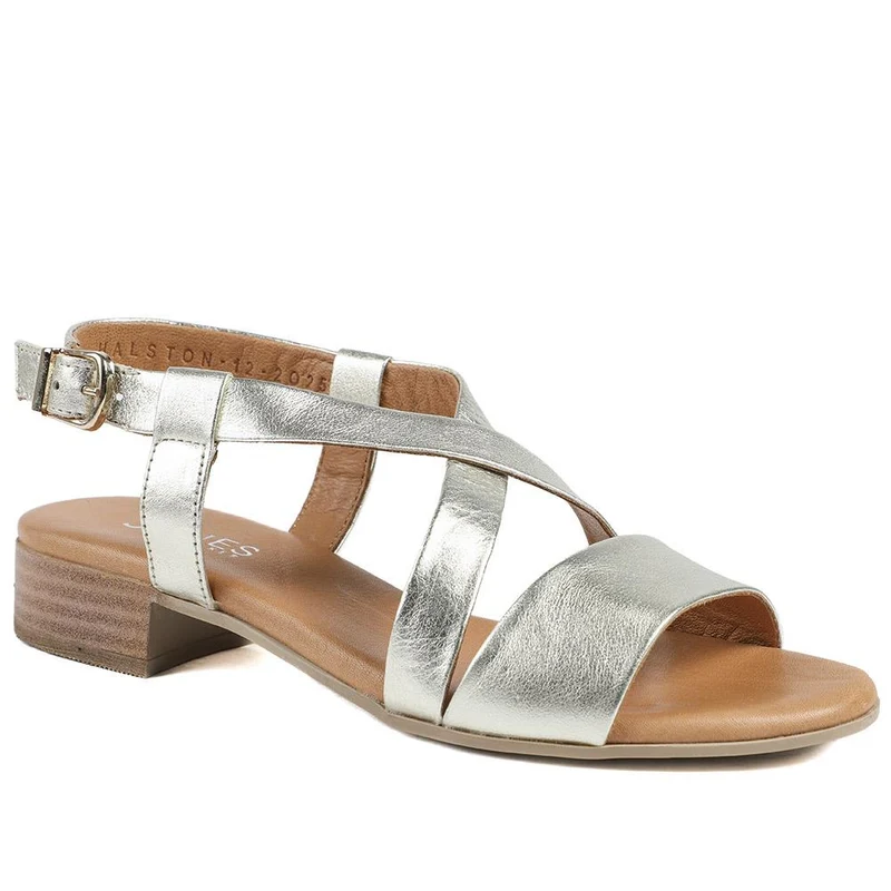 Halston Leather Block Heel Sandals - HALSTON / 329 438 - Gold