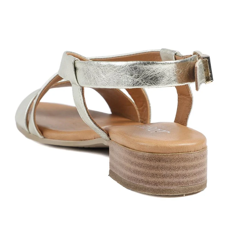 Halston Leather Block Heel Sandals - HALSTON / 329 438 - Gold
