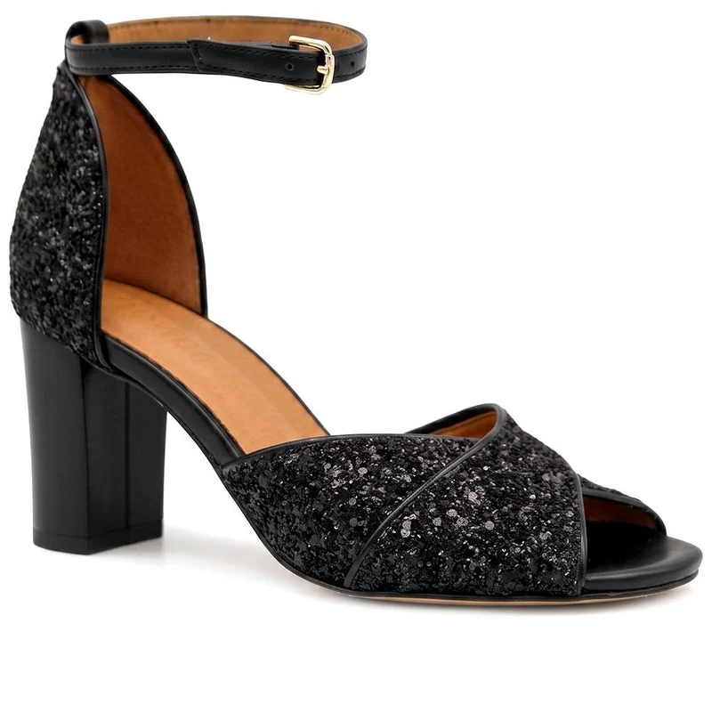 Yasmina Leather High Block Heel Sandals - YASMINA / 330 039 - Black