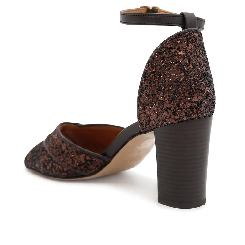 Yasmina Leather High Block Heel Sandals - YASMINA / 330 039 - Chocolate