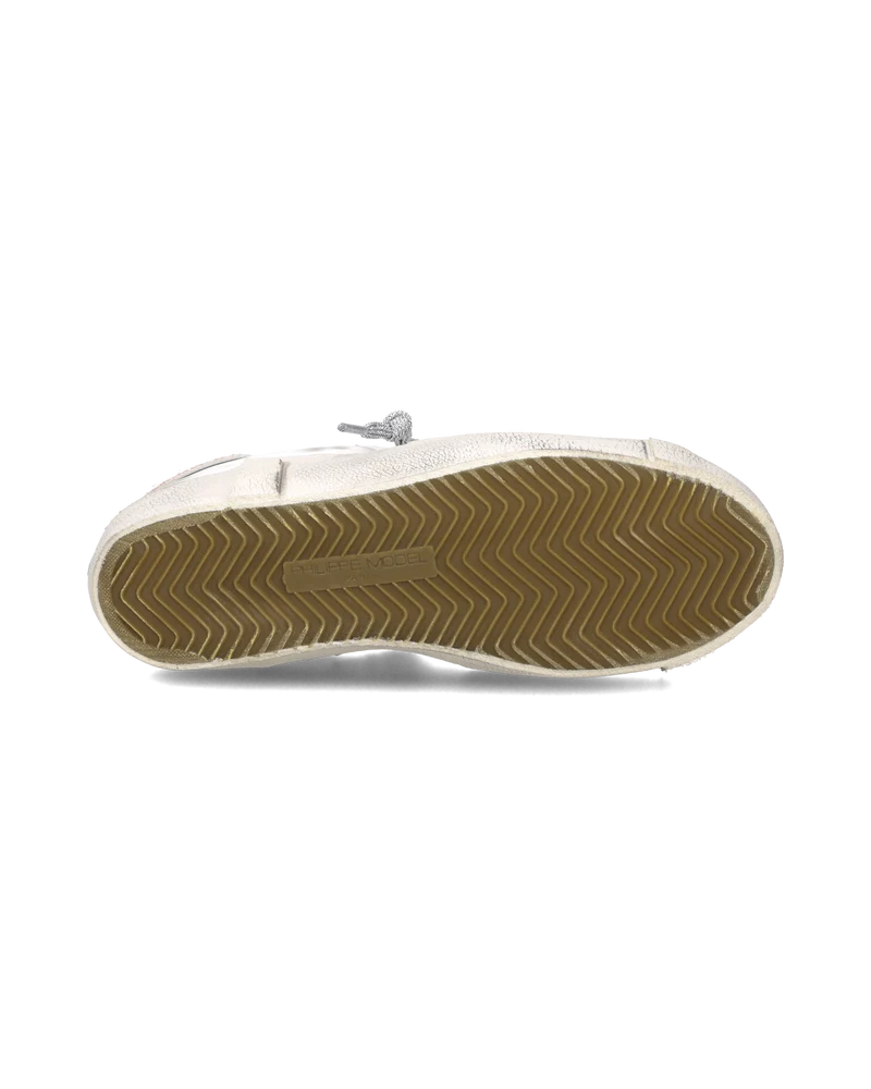 Sneakers Prsx Women with Glitter heel tab, White Pink Silver