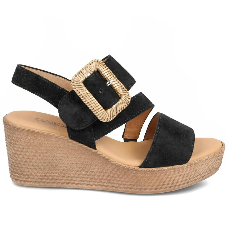 Gabor Embrace Leather Buckled Espadrilles - GAB43521 / 328 870 - Black