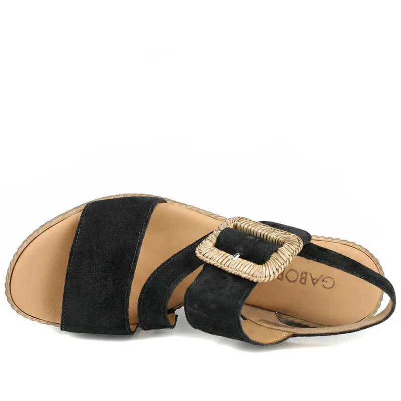 Gabor Embrace Leather Buckled Espadrilles - GAB43521 / 328 870 - Black