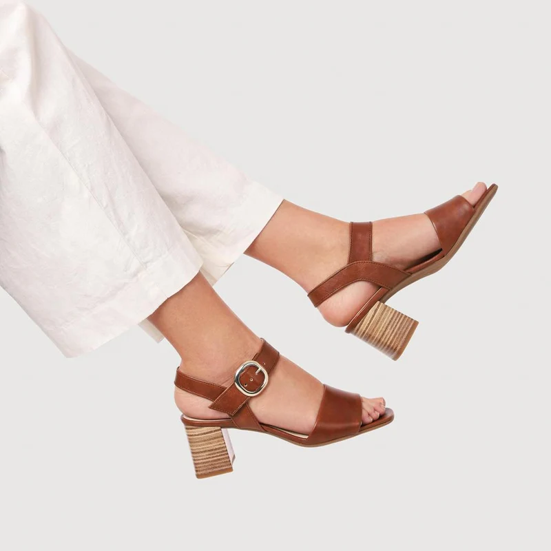 Kruger Smart Leather Block-Heeled Sandals - GAB41516 / 327 010 - Camel