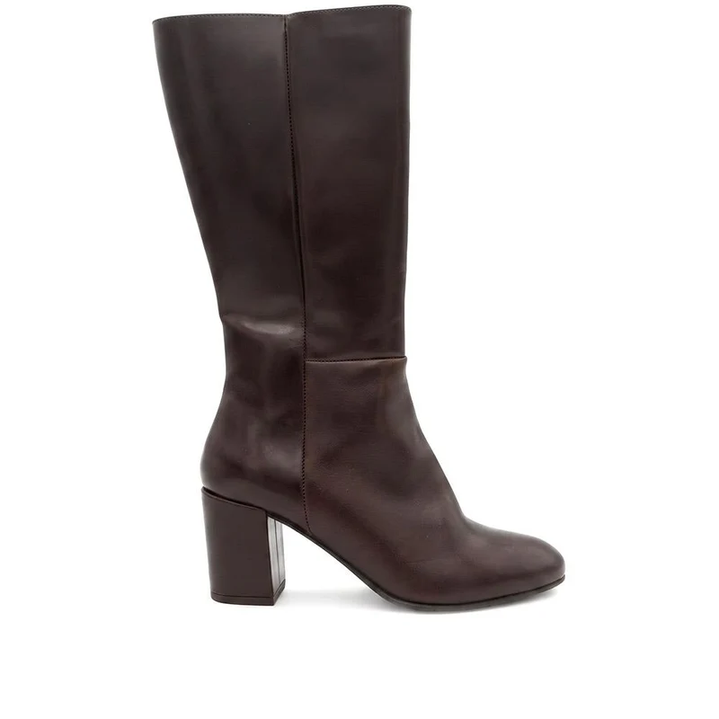 Eirith Block Heel Smart Leather Long Boots - EIRITH / 329 780 - Brown Leather