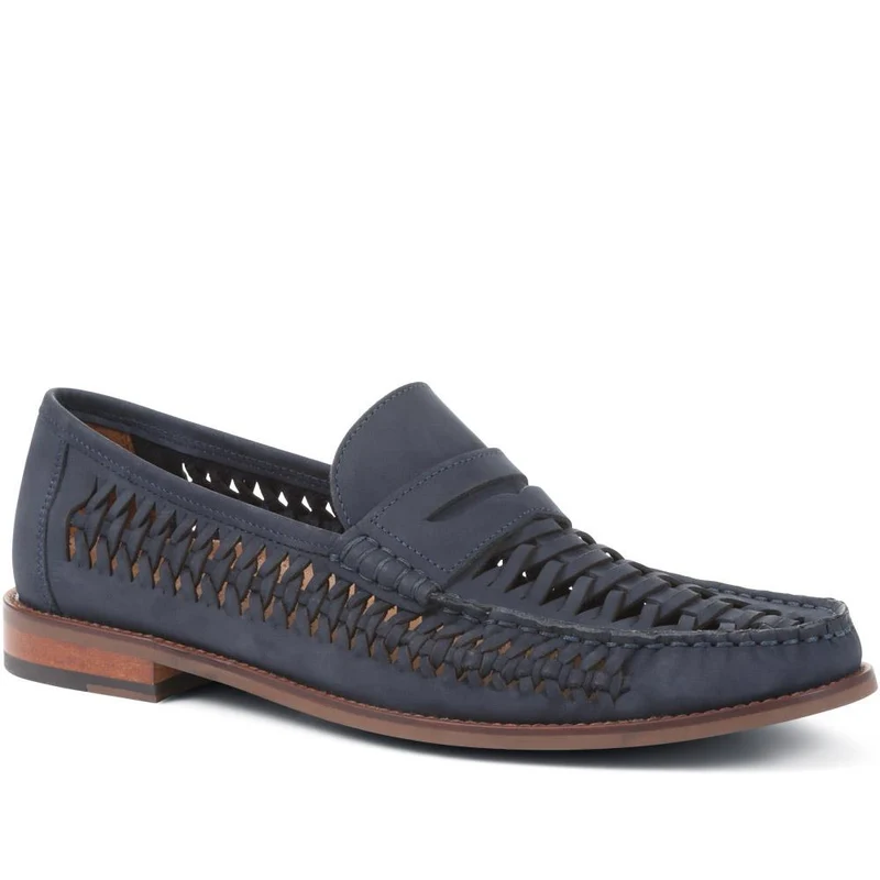 Riverside Woven Leather Loafers - RIVERSIDE / 319 873 - Navy