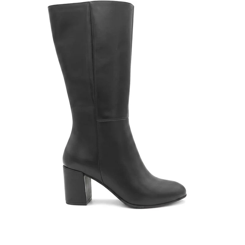 Eirith Block Heel Smart Leather Long Boots - EIRITH / 329 780 - Black Leather