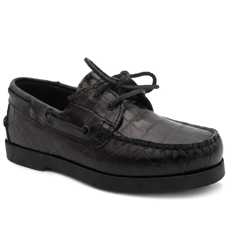 Patrizia Leather Boat Shoes - PATRIZIA / 322 369 - Black Croc