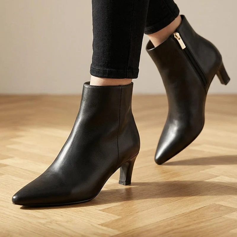Kassia Leather Comma Heel Ankle Boots - KASSIA / 329 781 - Black Leather