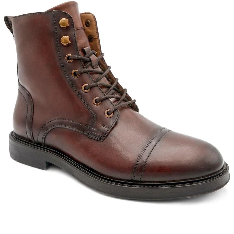 Davide Leather Wide-Fit Military Boots - DAVIDE / 328 077 - Dark Brown Leather