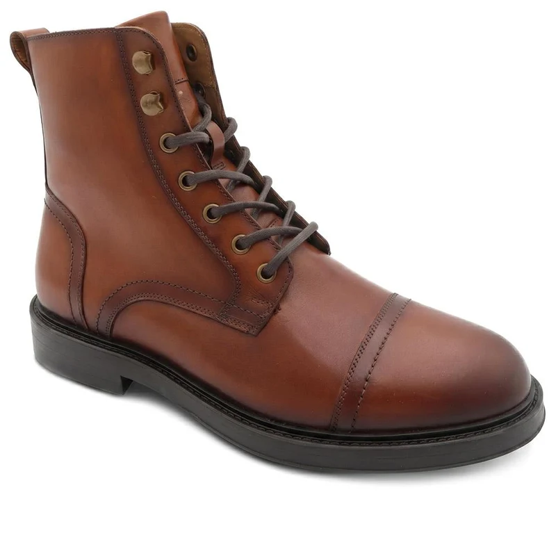 Davide Leather Wide-Fit Military Boots - DAVIDE / 328 077 - Tan Leather