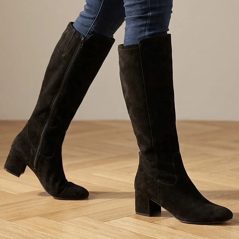 Emberly Leather Stretch Long Boots - EMBERLY / 329 788 - Black Suede