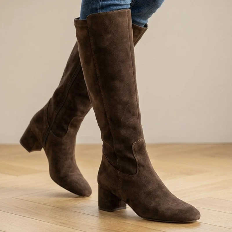 Emberly Leather Stretch Long Boots - EMBERLY / 329 788 - Choco Suede