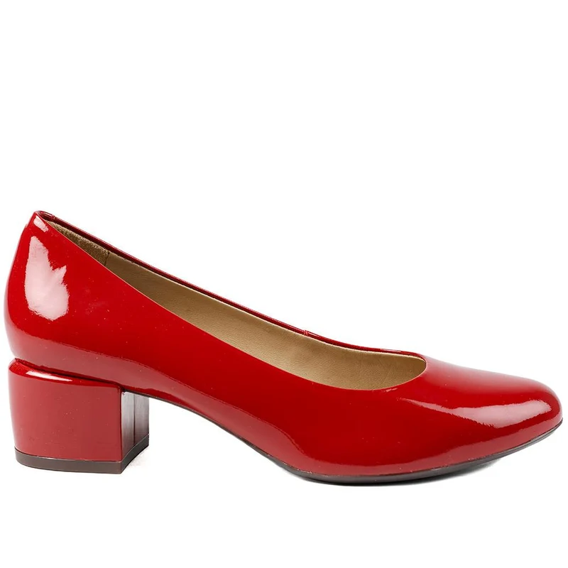 Zakynthos Leather Block Heel Court Shoes - ZAKYNTHOS / 329 423 - Red Patent