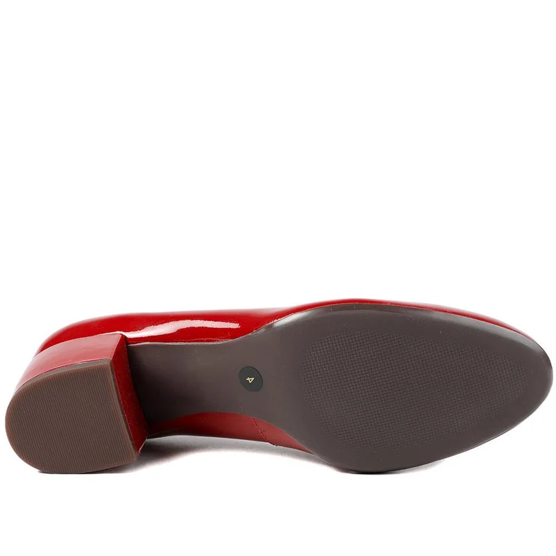 Zakynthos Leather Block Heel Court Shoes - ZAKYNTHOS / 329 423 - Red Patent