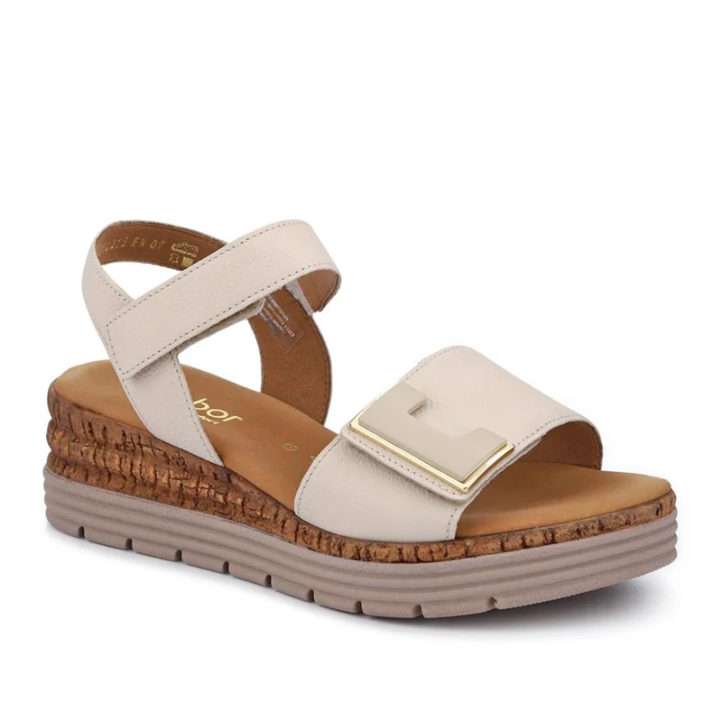 Shout Gabor Leather Touch-Fasten Wedged Sandals - GAB41521 / 327 027 - Cream