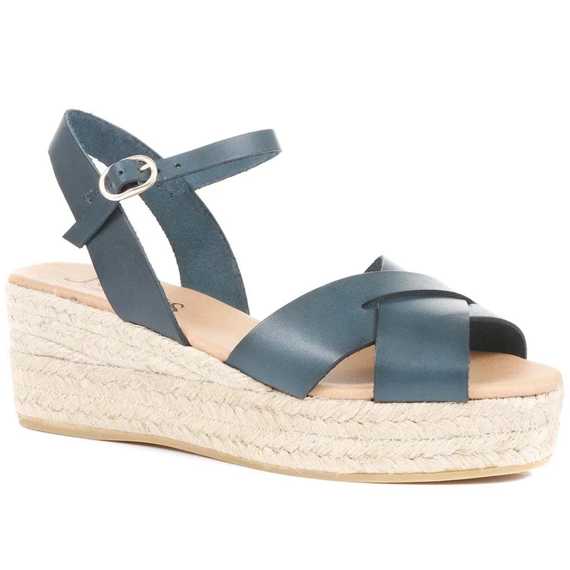 Alaina Leather Espadrille Wedges - ALAINA / 322 056 - Green