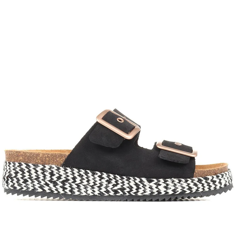 Tammy Double Buckle Mule Sandals - TAMMY / 322 039 - Black Suede