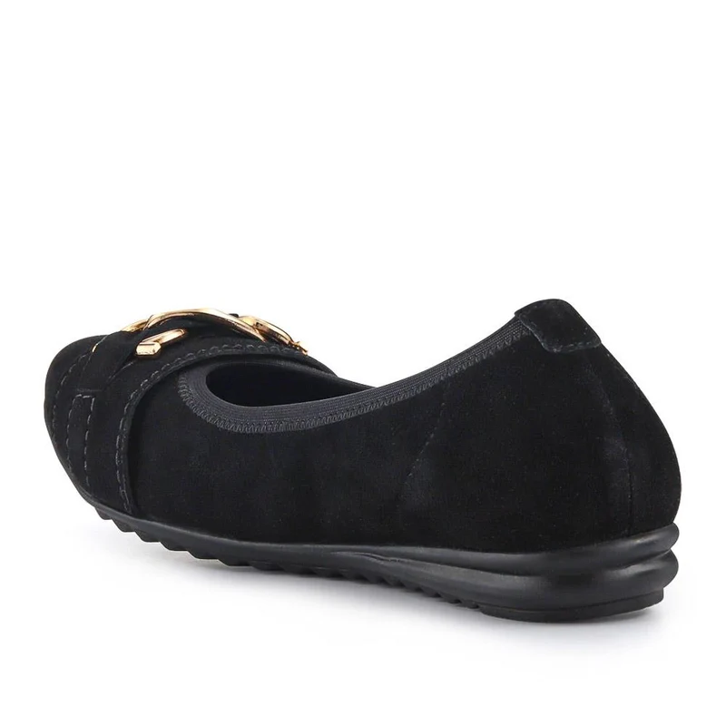Yvette Leather Wide-Fit Ballet Pumps - YVETTE / 326 959 - Black Suede