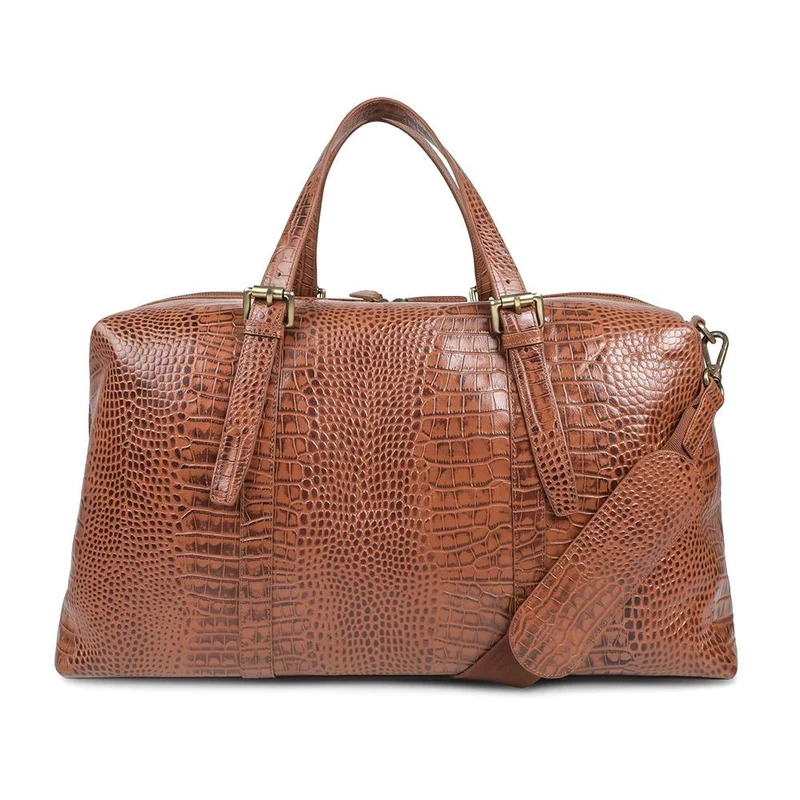 Waltz Leather Croc Pattern Weekend Bag - WALTZ / 328 163 - Tan Croc