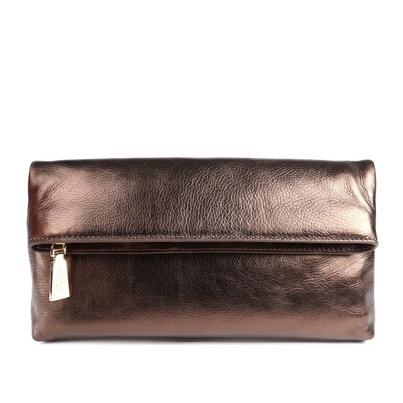 Wylie Fold-Over Clutch Bag - WYLIE / 323 893 - Chocolate Metallic