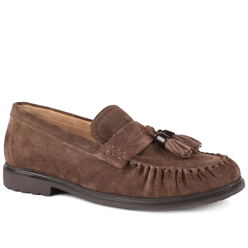 Gabor Wide Fit Leather Tassel Loafers - GAB44514 / 330 016 - Chocolate Suede