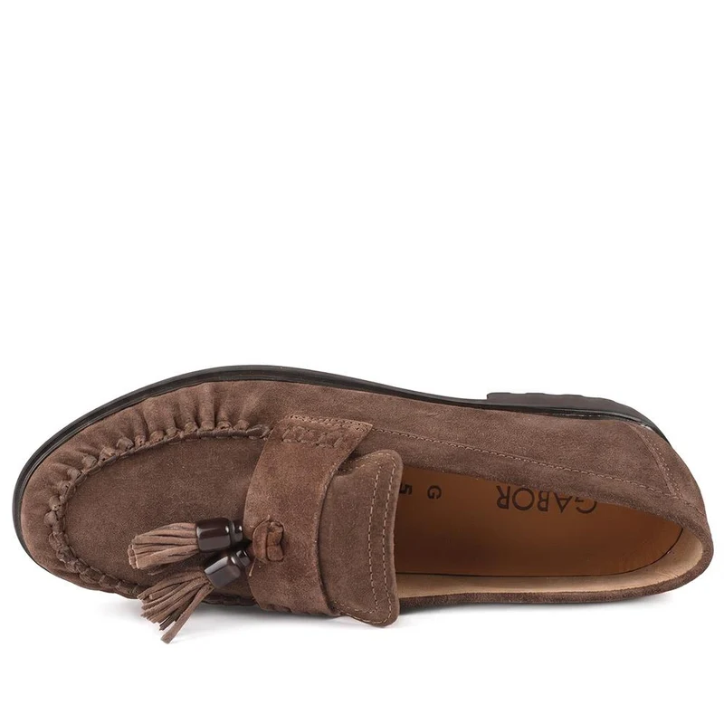 Gabor Wide Fit Leather Tassel Loafers - GAB44514 / 330 016 - Chocolate Suede