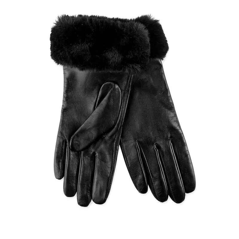 Faux Fur Cuffed Leather Gloves - VENITA / 324 771 - Black