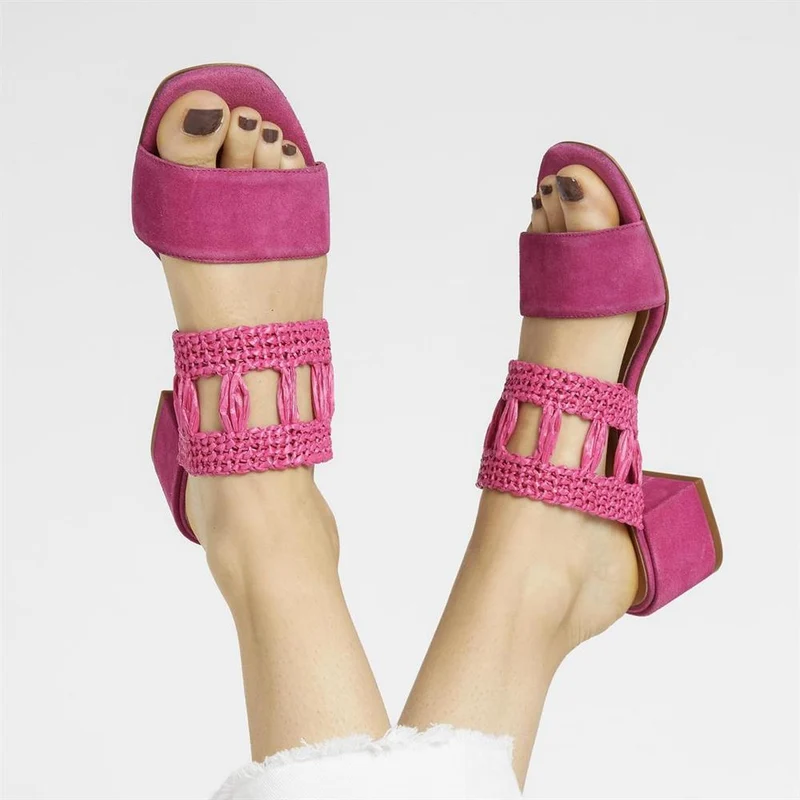 Kimora Raffia Heeled Mule Sandals - KIMORA / 323 636 - Hot Pink