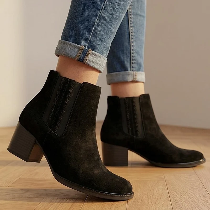 Gabor Wide Fit Smart Leather Ankle Boots - GAB44511 / 330 017 - Black Suede
