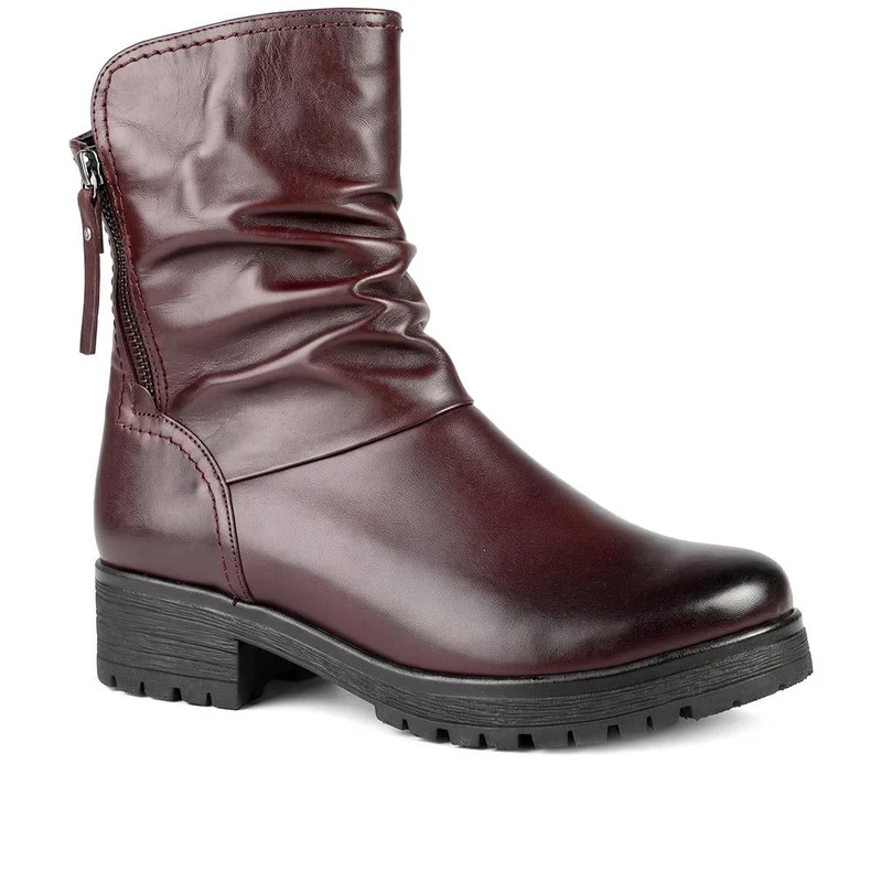 Gabor Wide Fit Leather Flat Heel Ankle Boots - GAB44508 / 330 015 - Burgundy Leather