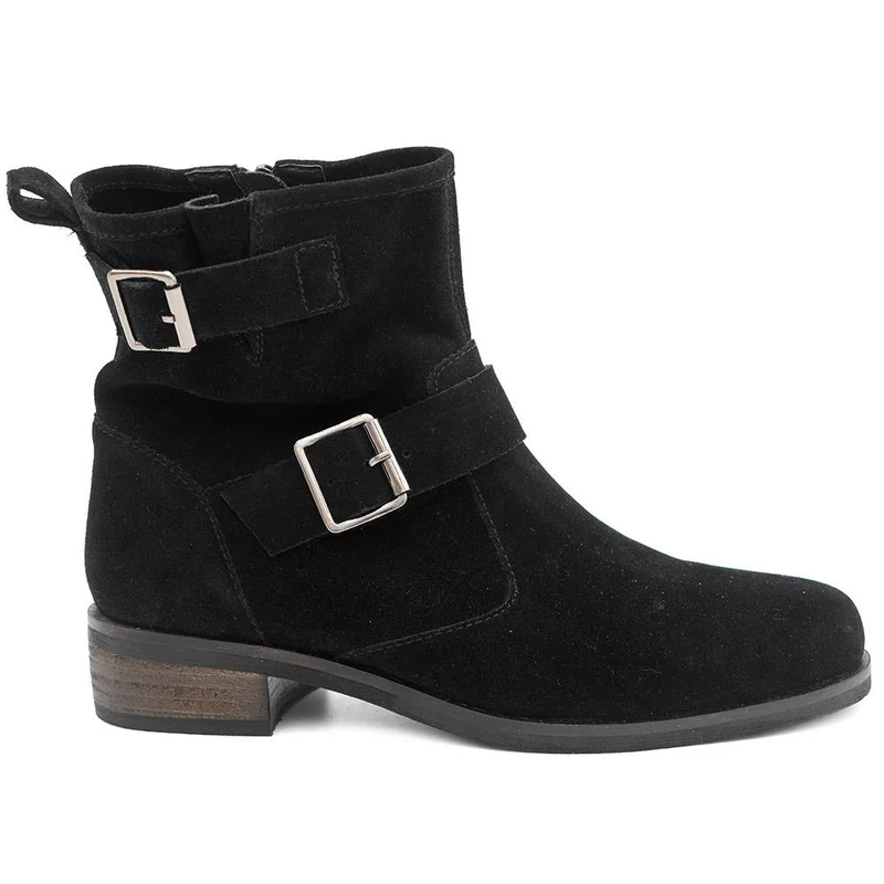 Maribel Buckle-Detailed Leather Boots - MARIBEL / 328 563 - Black Suede