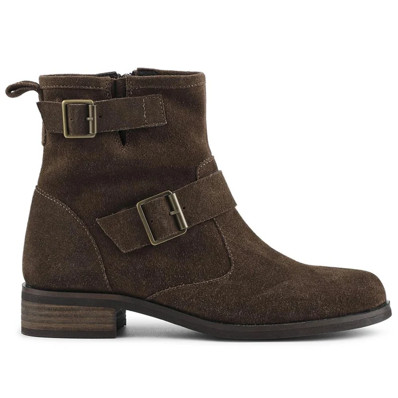 Maribel Buckle-Detailed Leather Boots - MARIBEL / 328 563 - Chocolate Suede
