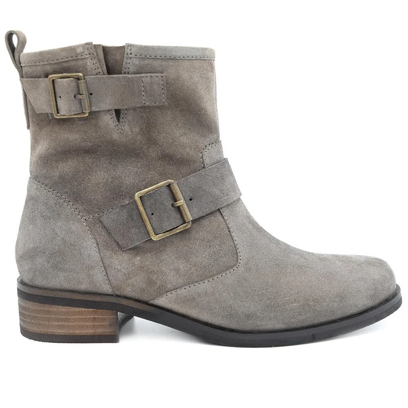 Maribel Buckle-Detailed Leather Boots - MARIBEL / 328 563 - Taupe Suede