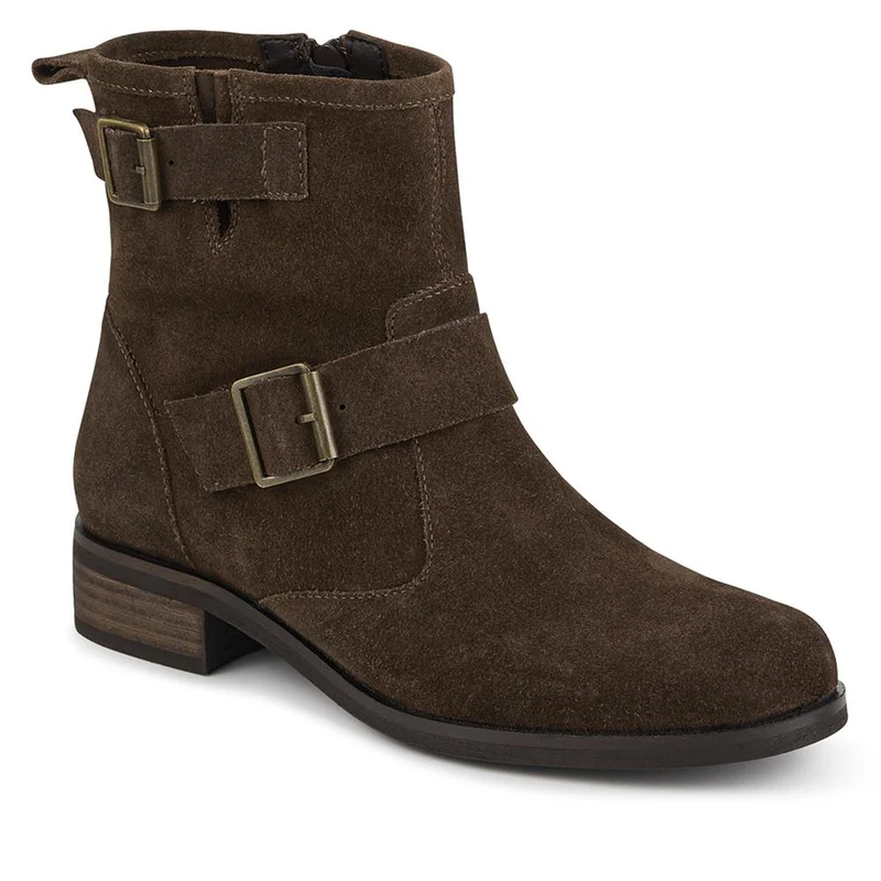 Maribel Buckle-Detailed Leather Boots - MARIBEL / 328 563 - Chocolate Suede