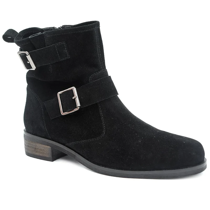 Maribel Buckle-Detailed Leather Boots - MARIBEL / 328 563 - Black Suede