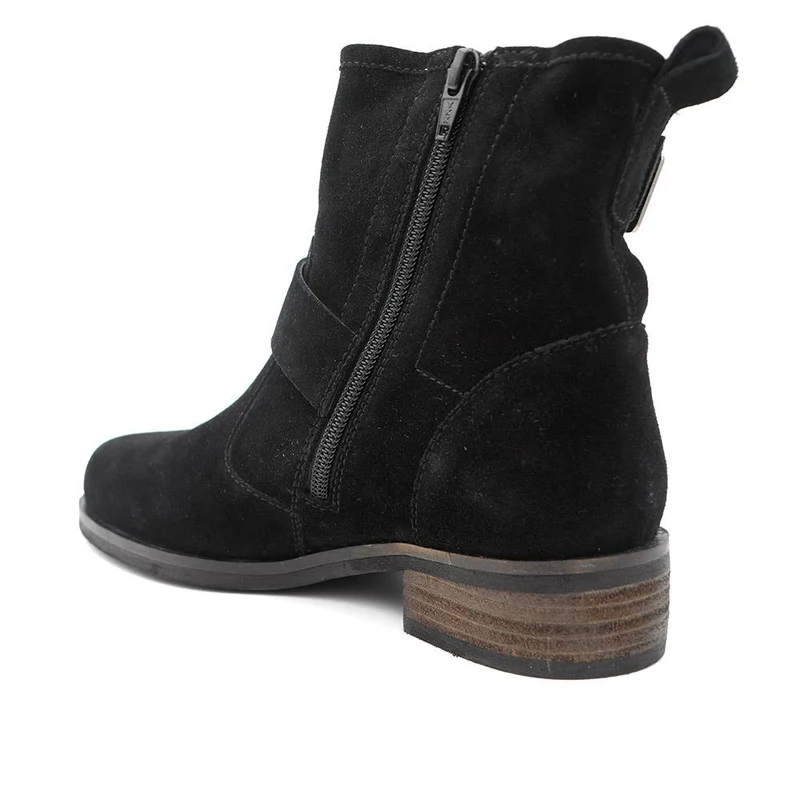 Maribel Buckle-Detailed Leather Boots - MARIBEL / 328 563 - Black Suede