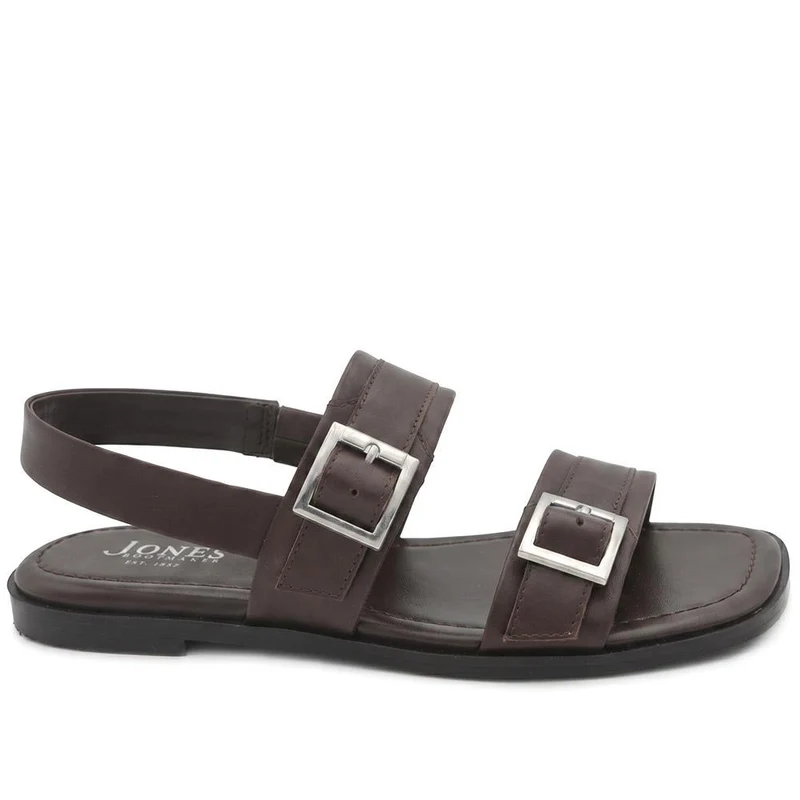Haniya Leather Dual Buckle Fasten Sandals - HANIYA / 329 573 - Brown Leather