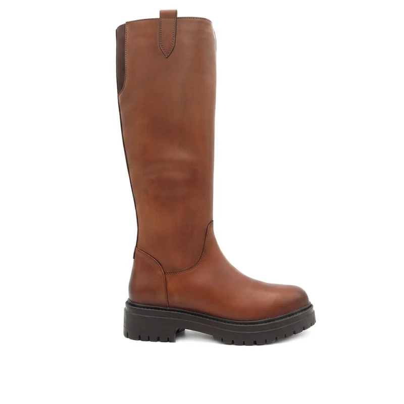 Dolores Leather Heeled Long Boots - DOLORES / 329 734 - Tan Leather