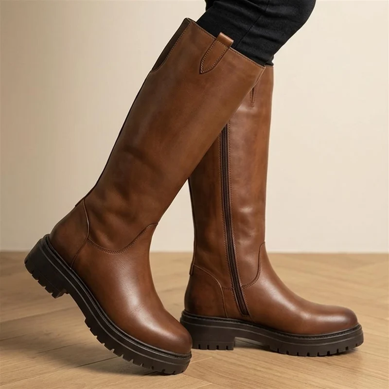 Dolores Leather Heeled Long Boots - DOLORES / 329 734 - Tan Leather