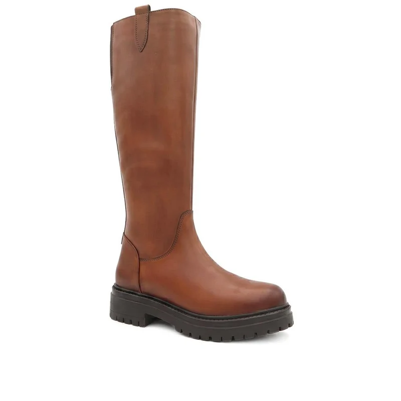 Dolores Leather Heeled Long Boots - DOLORES / 329 734 - Tan Leather