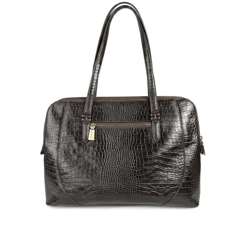 Wynter Croc Leather Shoulder Bag - WYNTER / 324 554 - Chocolate