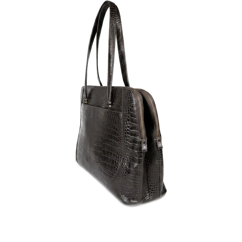 Wynter Croc Leather Shoulder Bag - WYNTER / 324 554 - Chocolate